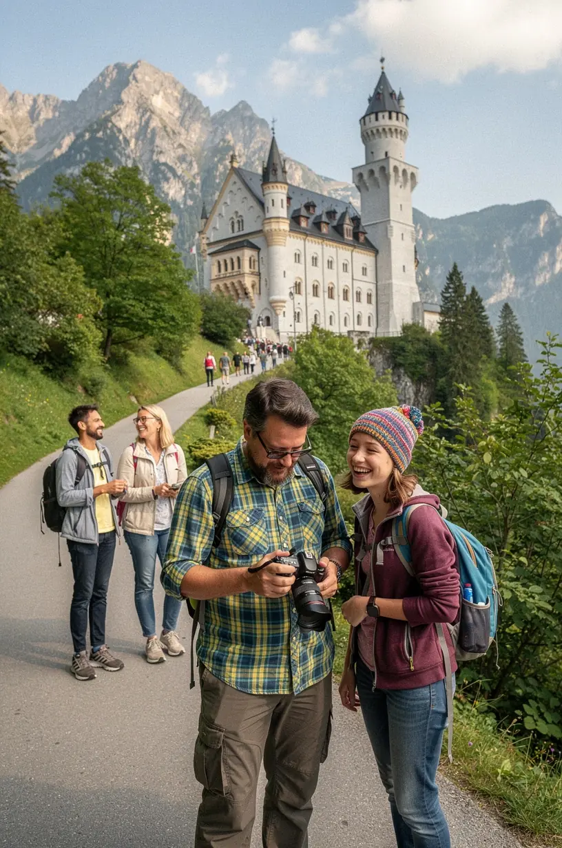 Tourguide erklärt detailreich die Geschichte einer alten Stadtmauer vor interessierten Teilnehmern