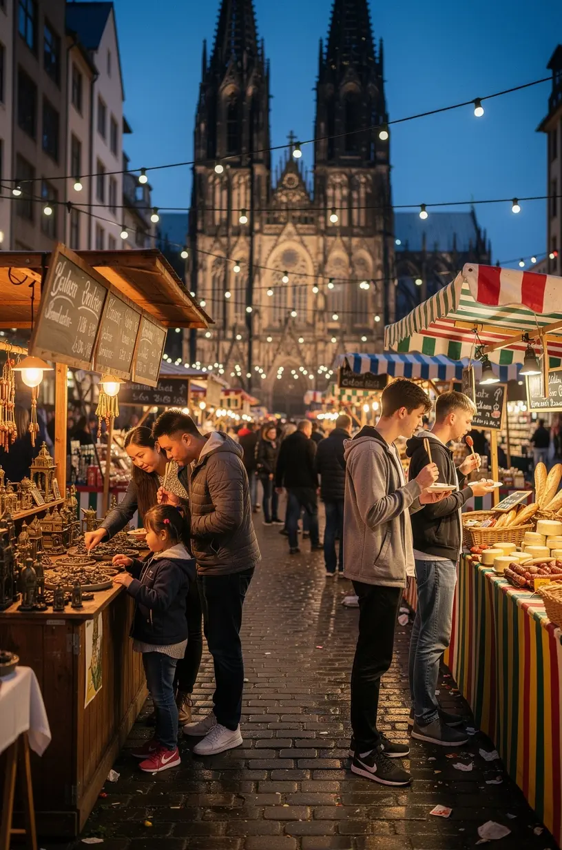 Abendliche Stadtansicht mit beleuchteten historischen Gebäuden und ruhiger Atmosphäre für Spaziergänge